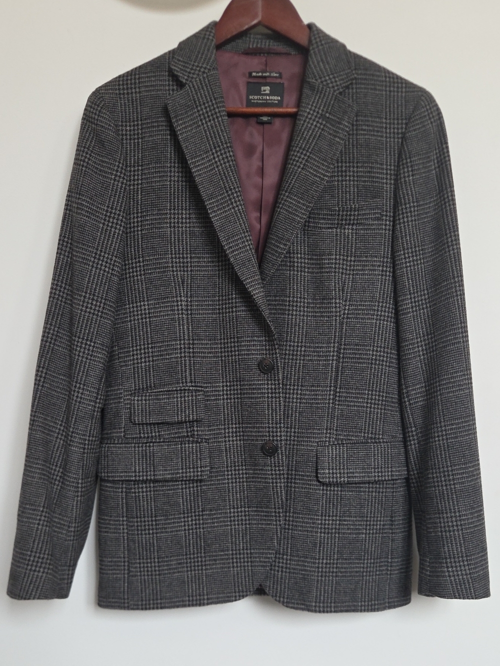 Scotch & Soda Men's Charcoal Glen Plaid Blazer Size Small 46